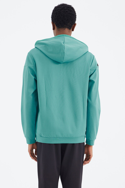 Tommylife Wholesale Sea Green Hooded Half Zip Relaxed Fit Men's Sweatshirt - 88274 - Thumbnail