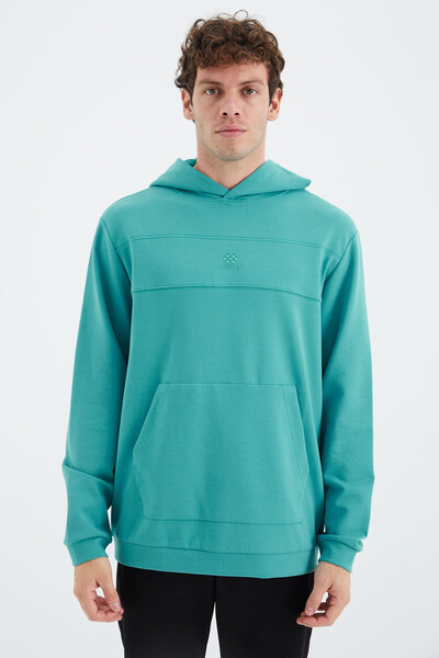 Tommylife Wholesale Sea Green Hooded Relaxed Fit Men's Sweatshirt - 88277 - Thumbnail