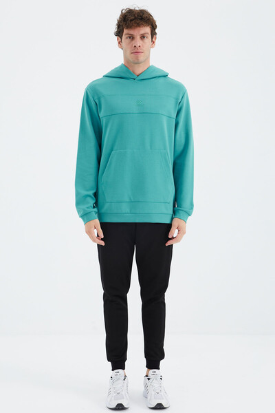 Tommylife Wholesale Sea Green Hooded Relaxed Fit Men's Sweatshirt - 88277 - Thumbnail