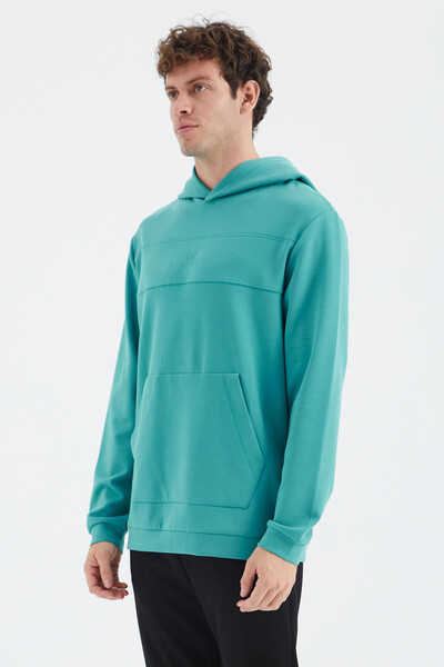 Tommylife Wholesale Sea Green Hooded Relaxed Fit Men's Sweatshirt - 88277 - Thumbnail