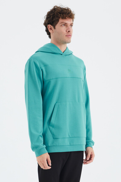 Tommylife Wholesale Sea Green Hooded Relaxed Fit Men's Sweatshirt - 88277 - Thumbnail