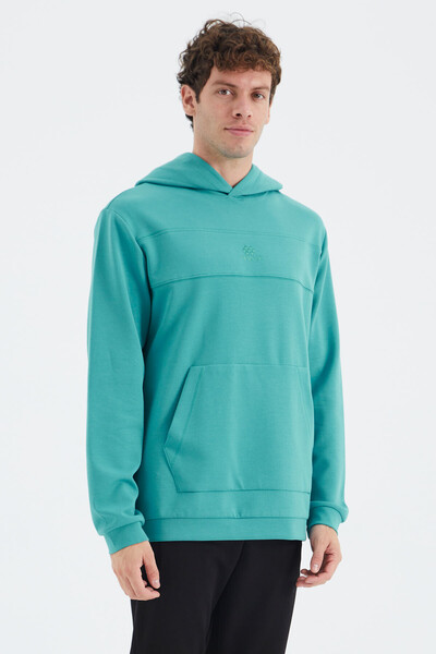 Tommylife Wholesale Sea Green Hooded Relaxed Fit Men's Sweatshirt - 88277 - Thumbnail