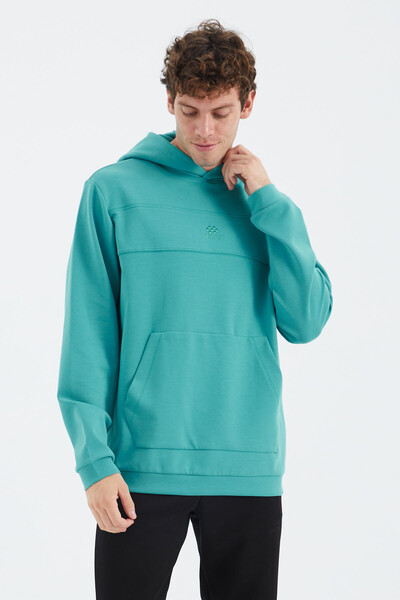 Tommylife Wholesale Sea Green Hooded Relaxed Fit Men's Sweatshirt - 88277 - Thumbnail