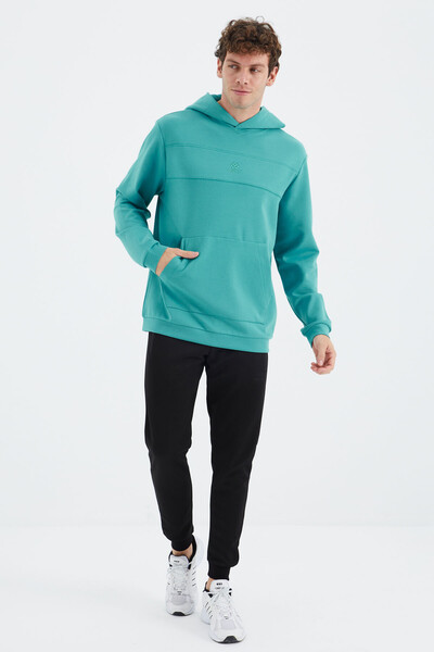 Tommylife Wholesale Sea Green Hooded Relaxed Fit Men's Sweatshirt - 88277 - Thumbnail