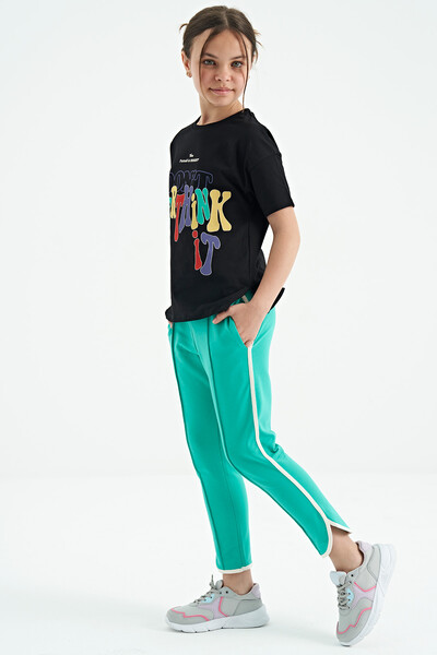 Tommylife Wholesale Sea Green Laced Girls Sweatpants - 75124 - Thumbnail