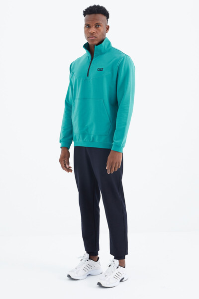 Tommylife Wholesale Sea Green - Navy Blue Herbert Stand Collar Tracksuit Set - 85233 - Thumbnail