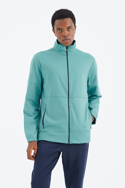 Tommylife Wholesale Sea Green Stand Collar Zippered Relaxed Fit Men's Sweatshirt - 88273 - Thumbnail