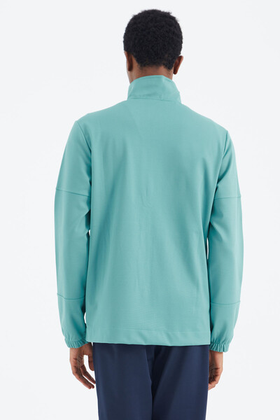 Tommylife Wholesale Sea Green Stand Collar Zippered Relaxed Fit Men's Sweatshirt - 88273 - Thumbnail