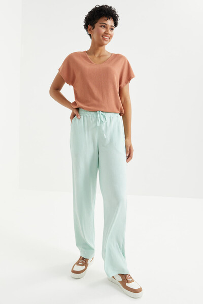 Tommylife Wholesale Sea Green With Drawstring Lace-up Waist Clasic Hem Women's Sweatpant - 94619 - Thumbnail