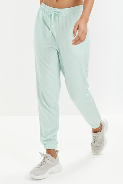 Tommylife Wholesale Sea Green With Drawstring Lace-up Waist Jogger Women's Sweatpant - 94620 - Thumbnail