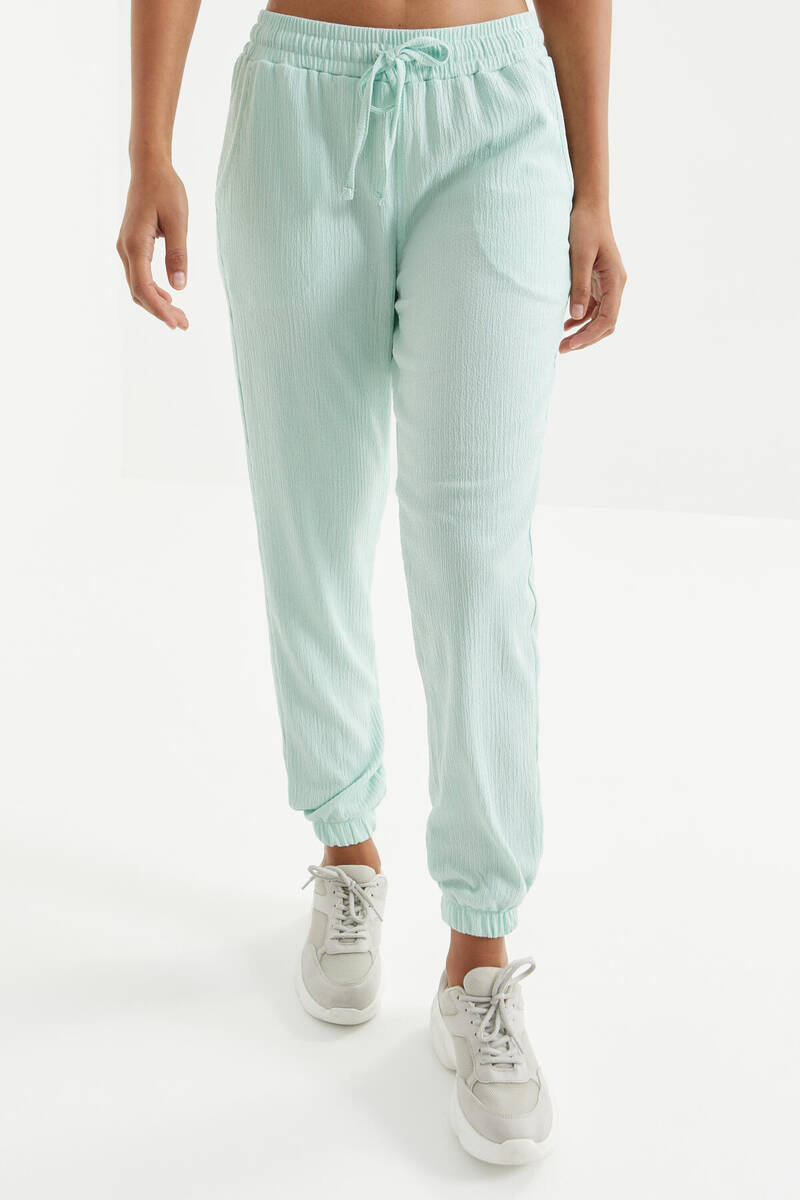 TOMMYLIFE - Tommylife Wholesale Sea Green With Drawstring Lace-up Waist Jogger Women's Sweatpant - 94620