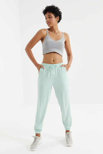 Tommylife Wholesale Sea Green With Drawstring Lace-up Waist Jogger Women's Sweatpant - 94620 - Thumbnail