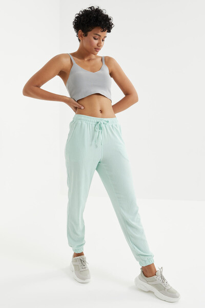 Tommylife Wholesale Sea Green With Drawstring Lace-up Waist Jogger Women's Sweatpant - 94620 - Thumbnail