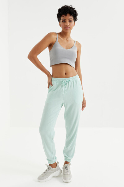 Tommylife Wholesale Sea Green With Drawstring Lace-up Waist Jogger Women's Sweatpant - 94620 - Thumbnail