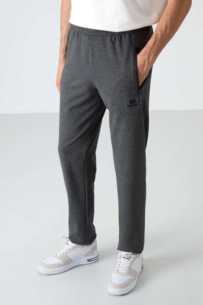 Tommylife Wholesale Slim Fit Classic Hem Men's Sweatpants 84671 Anthracite Melange - Thumbnail