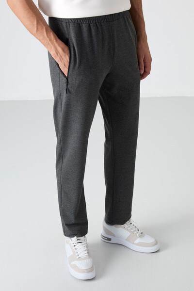 Tommylife Wholesale Slim Fit Classic Hem Men's Sweatpants 84671 Anthracite Melange - Thumbnail