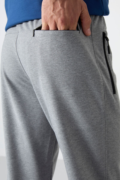 Tommylife Wholesale Slim Fit Classic Hem Men's Sweatpants 84671 Gray Melange - Thumbnail