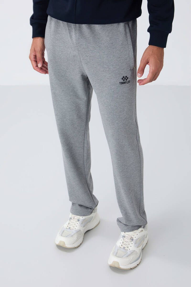 TOMMYLIFE - Tommylife Wholesale Slim Fit Classic Leg Men's Sweatpants 84669 Gray Melange