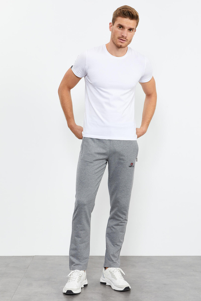 Tommylife Wholesale Slim Fit Classic Leg Men's Sweatpants 84669 Gray Melange - Thumbnail