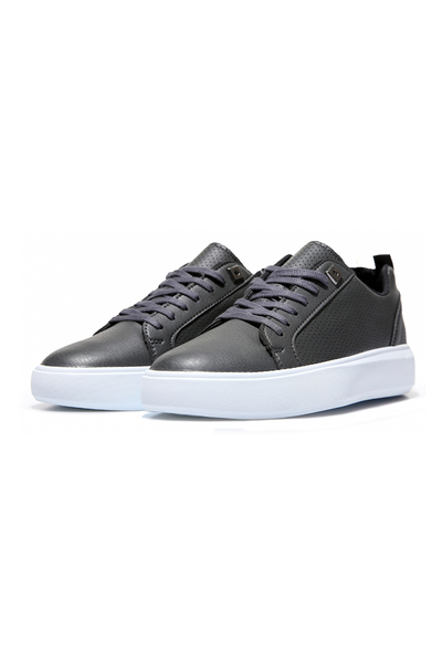 Tommylife Wholesale Smoke Gray Lace Up Faux Leather Men's Sneakers - 89055 - Thumbnail