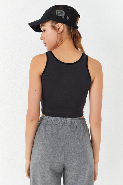 Tommylife Wholesale Smoke Gray Sleeveless Skinny Fit U Collar Women's Crop Top - 97160 - Thumbnail