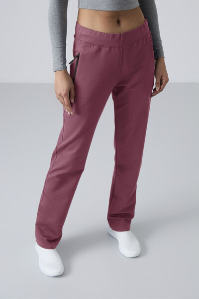 Tommylife Wholesale Soft Cherry With Zipper Pocket Comfy Classic Hem Women's Sweatpants - 94195 - Thumbnail