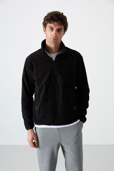 Tommylife Wholesale Stand Collar Slim Fit Half Zip Men's Fleece Sweatshirt 87891 Black - 1