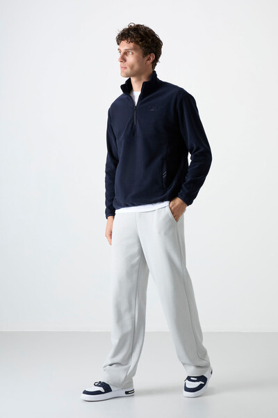 Tommylife Wholesale Stand Collar Slim Fit Half Zip Men's Fleece Sweatshirt 87891 Navy Blue - 2