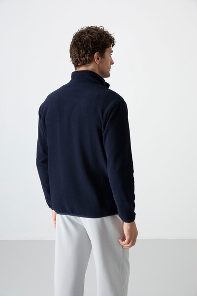 Tommylife Wholesale Stand Collar Slim Fit Half Zip Men's Fleece Sweatshirt 87891 Navy Blue - 7