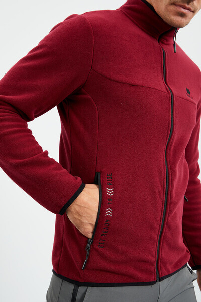 Tommylife Wholesale Stand Collar Standard Fit Zippered Men's Fleece Sweatshirt 87992 Bordeaux - Thumbnail