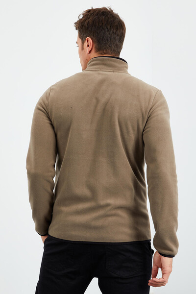 Tommylife Wholesale Stand Collar Standard Fit Zippered Men's Fleece Sweatshirt 87992 Camel - Thumbnail