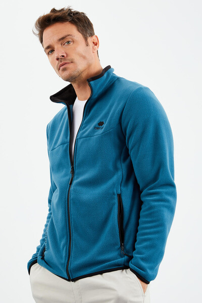 Tommylife Wholesale Stand Collar Standard Fit Zippered Men's Fleece Sweatshirt 87992 Emerald - Thumbnail