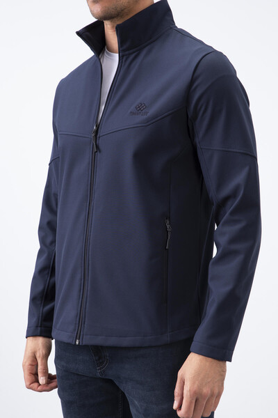 Tommylife Wholesale Stand Collar Waterproof and Windproof Softshell Men's Jacket 88050 Navy Blue - Thumbnail