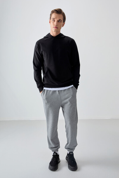 Tommylife Wholesale Standard Fit Basic Men's Hooded Sweatshirt 88362 Black - Thumbnail