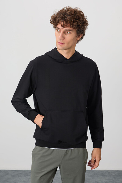 Tommylife Wholesale Standard Fit Basic Men's Hooded Sweatshirt 88362 Black - Thumbnail