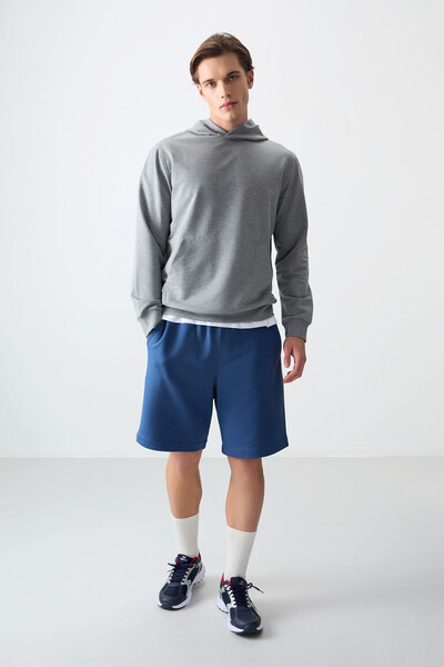 Tommylife Wholesale Standard Fit Basic Men's Hooded Sweatshirt 88362 Gray Melange - Thumbnail