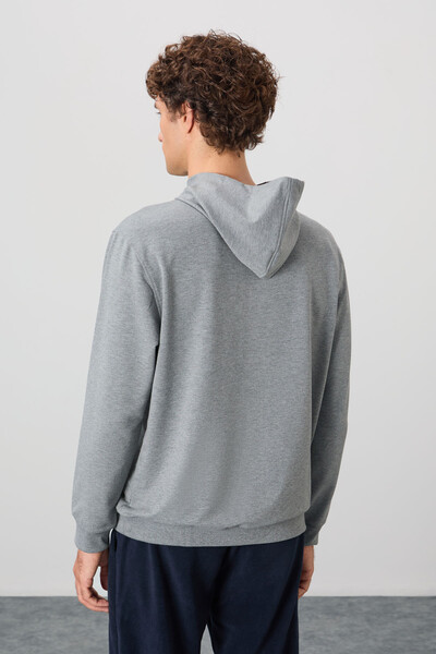 Tommylife Wholesale Standard Fit Basic Men's Hooded Sweatshirt 88362 Gray Melange - Thumbnail