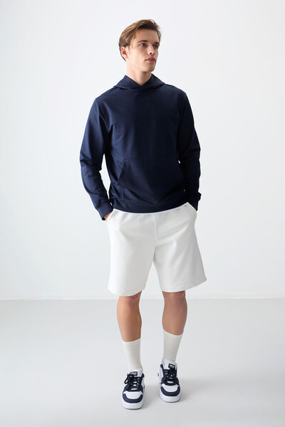 Tommylife Wholesale Standard Fit Basic Men's Hooded Sweatshirt 88362 Indigo - Thumbnail