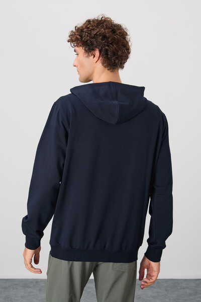 Tommylife Wholesale Standard Fit Basic Men's Hooded Sweatshirt 88362 Navy Blue - Thumbnail