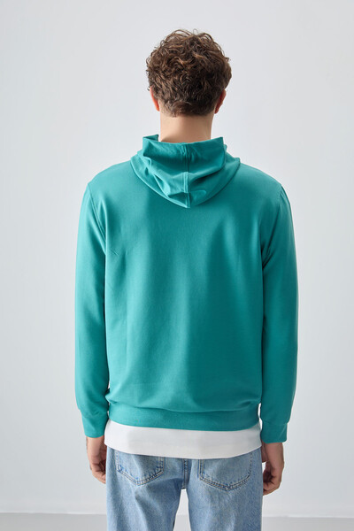Tommylife Wholesale Standard Fit Basic Men's Hooded Sweatshirt 88362 Sea Green - Thumbnail