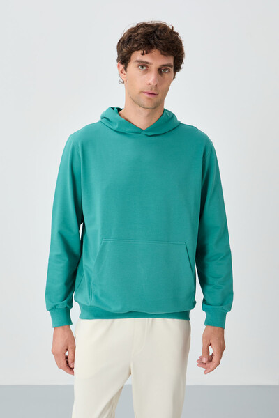 Tommylife Wholesale Standard Fit Basic Men's Hooded Sweatshirt 88362 Sea Green - Thumbnail