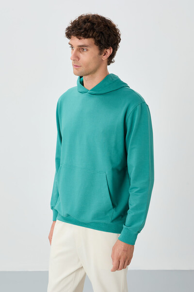 Tommylife Wholesale Standard Fit Basic Men's Hooded Sweatshirt 88362 Sea Green - Thumbnail