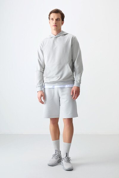 Tommylife Wholesale Standard Fit Basic Men's Hooded Sweatshirt 88362 Stone - Thumbnail