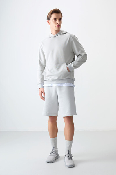 Tommylife Wholesale Standard Fit Basic Men's Hooded Sweatshirt 88362 Stone - Thumbnail