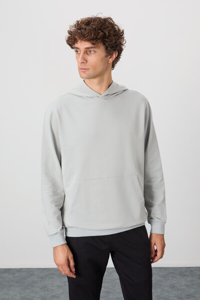 Tommylife Wholesale Standard Fit Basic Men's Hooded Sweatshirt 88362 Stone - Thumbnail