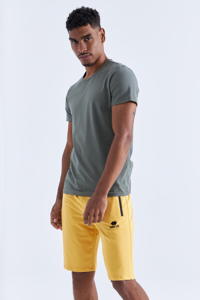 Tommylife Wholesale Standard Fit Basic Men's Shorts 81136 Mustard - Thumbnail