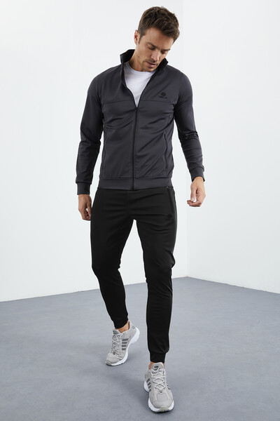 Tommylife Wholesale Standard Fit Basic Raised Men's Tracksuit Set 85160 Anthracite - Black - Thumbnail