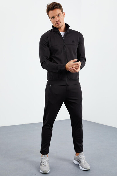 Tommylife Wholesale Standard Fit Basic Raised Men's Tracksuit Set 85160 Black - Thumbnail