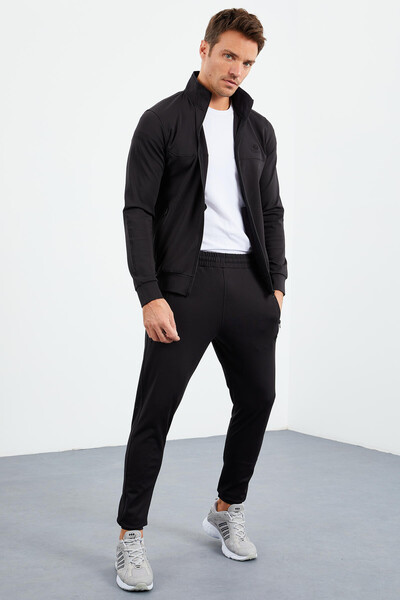 Tommylife Wholesale Standard Fit Basic Raised Men's Tracksuit Set 85160 Black - Thumbnail