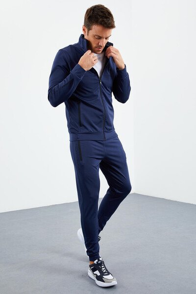 Tommylife Wholesale Standard Fit Basic Raised Men's Tracksuit Set 85160 Indigo - Thumbnail